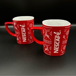 Nescafé Logo Christmas Mug Set of 2 Red Ugly Sweater Fair Isle Reindeer Coffee
